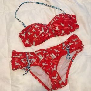 Orange bikini with white birds